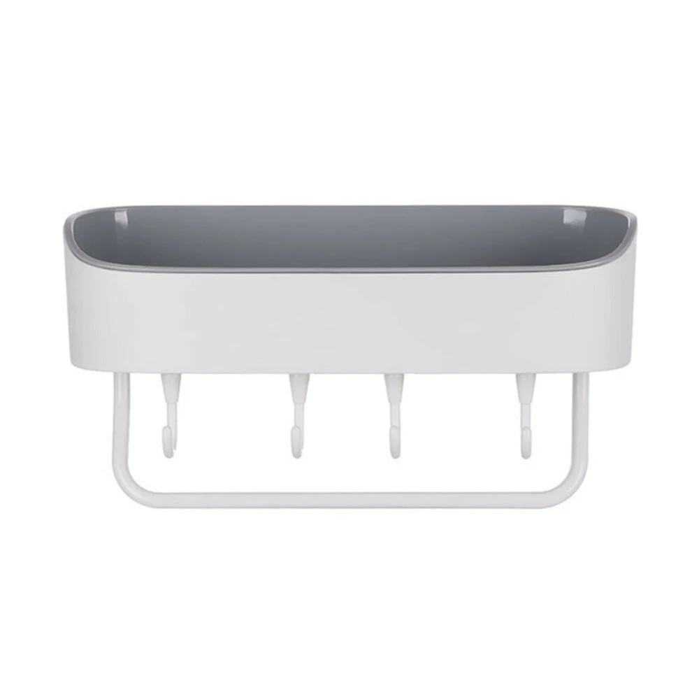 Настенная полка для ванной комнаты клейкая стойка для хранения домашняя кухня пластиковая стойка для хранения аксессуары с 4 крючками - Цвет: Светло-серый