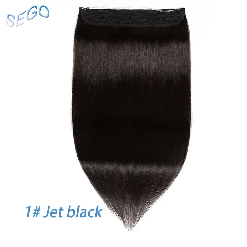 SEGO 1"-22" 90 г-120 г Прямые невидимая проволока волосы для наращивания потайная Рыбная линия шиньоны не Реми настоящие человеческие волосы без зажимов - Цвет: #1
