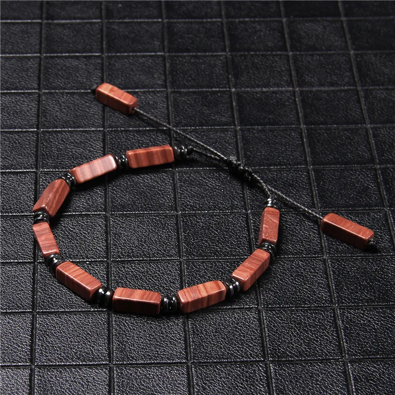 Trendy Men's Bracelet Braid Square Tube Shape Natural Bloodstone Beads Bracelet - Image 5