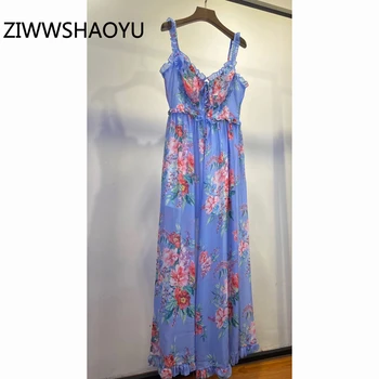 

ZIWWSHAOYU Women Summer Floral Print Knotted Strap Jumpsuits Fashion Designer Ladies Sexy Backless Ruffles Wide Leg Length Pants