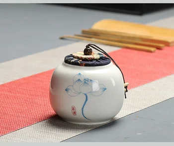 

Chinese Tea Caddy Ceramic Storage Lid Jar Seal Smell Proof Container Wooden Lid White Tea Can Theedoos Stash Container AC50TE