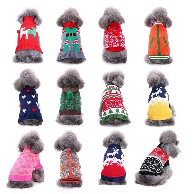 

Warm Sweater Pet Dog Clothes For Small Dog Sweater Christmas Halloween Cat Costume Winter Knitted Dogs Coat Jacket Cat Dress 35