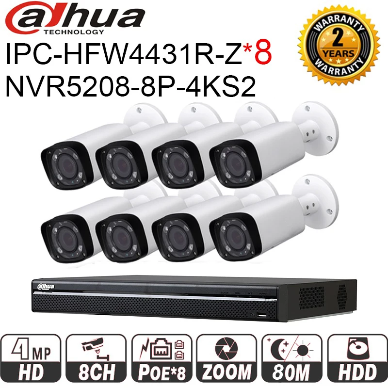 

Dahua 8ch NVR Kit 4MP IP Camera IPC-HFW4431R-Z NVR5205-8P-4KS2 POE Security Camera System Original Free DHL shipping