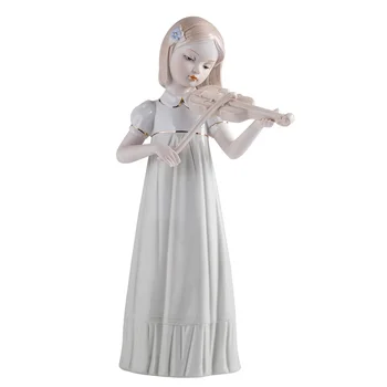 

High-temperature fired western girls playing violin ceramic sculpture ornaments Europe line aesthetic wine cabinet decorativ
