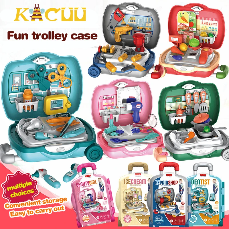 

20PCS Children Pretend Play Kitchen Toy Medical Kit Trolley Case Doctor Cashier Role Play Makeup Classic Toys for Children Gift