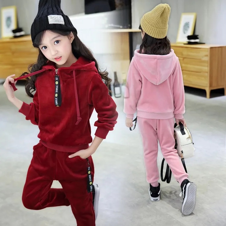 

Girls Fall And Winter Clothes 2018 New Style Children Western Style Double-Sided Gold Velvet Set Brushed And Thick GIRL'S Sports
