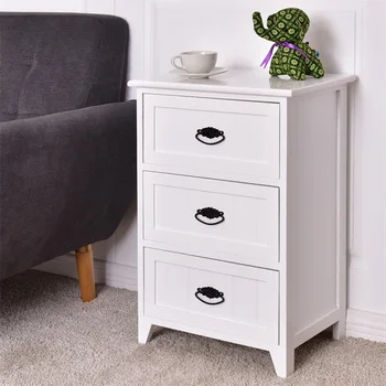 

3 Drawers End Storage Wood Side Nightstand MDF Paulownia wood White Black Bedroom High Quality Nightstands HW56016