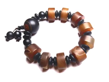 

Koraba Natural Handmade Vintage Old Agate Brown Beads Bracelet Luxury Jewelry for Women Mens