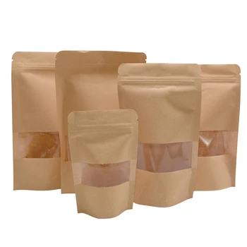 

10Pcs/lot Quality Window Zip Lock Kraft Paper Bags Dried Food Tea Nuts Cookie Self Sealing Zipper Wrapper Party Home Package Bag