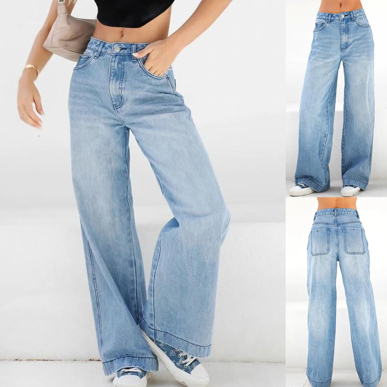 Woman Jeans High Waist Clothes Wide Leg Denim Clothing Blue Streetwear Vintage Quality 2021 Fashion Harajuku Straight Pants 1