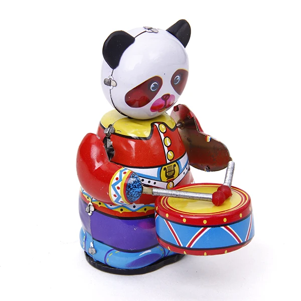 Vintage Wind Up Panda Bear Drummer Clockwork Toy W/ Key Great Collectible Gift