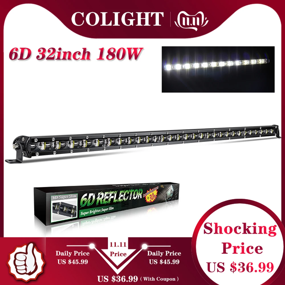 

CO LIGHT Slim Led Bar Offroad 32" Single Row 180W Flood Spot Beam Work Light Bar for Jeep Led Lada Niva Ford Car Styling 12V 24V