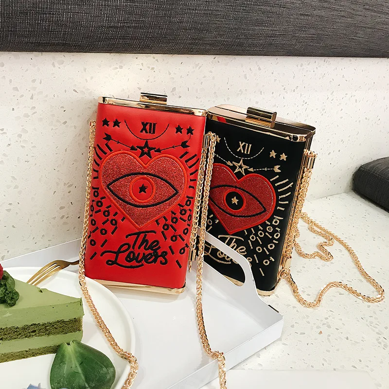 

JIULIN 2019 New heavy metal wine kettle bag loving eyes embroidered single shoulder slanted female bag