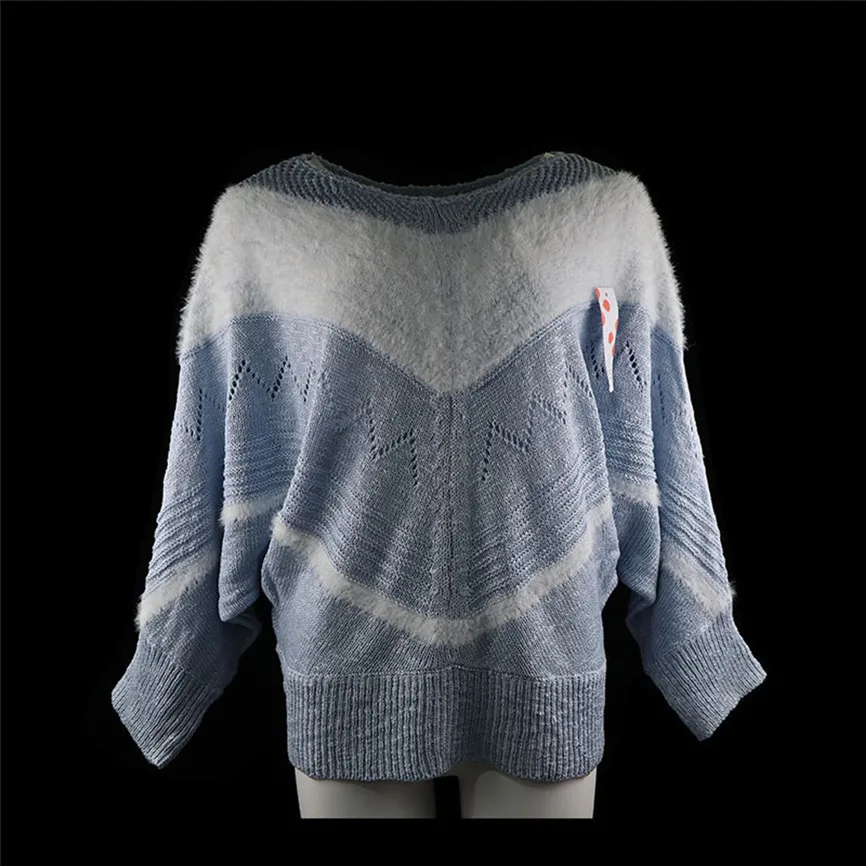 Модный женский вязаный пуловер с круглым вырезом и симметричным v-образным вырезом, теплый зимний Свободный Топ, однотонный корейский свитер в стиле пэчворк