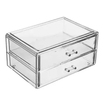 

Simple Two Tiers Storage Box Drawer Type Cosmetics Holder Plastic Clear Dresser Organizer for Makeup Display