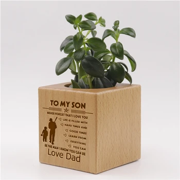 

Square Mini Wooden Succulent Flower Pot Plant Engraved Gift To My Son Birthday Never Forget That I Love You Personalized HP0013