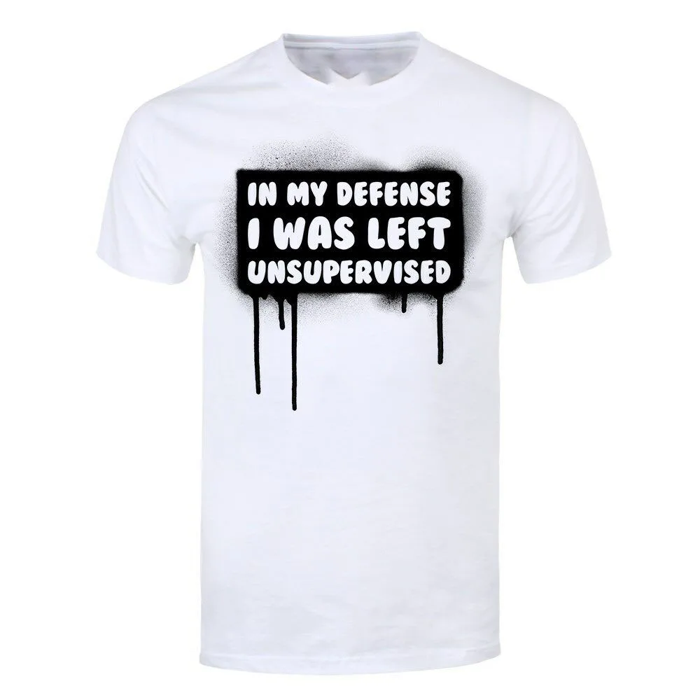 T-shirt In My Defence I Was Left Unsupervised Men's White Cotton Adults Casual Tops Tee Shirt |