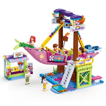 

Lepining Girl Friends Amusement Park Mermaid Ship Figures Blocks Christmas Gift Construction Bricks Toys For Children Gudi City