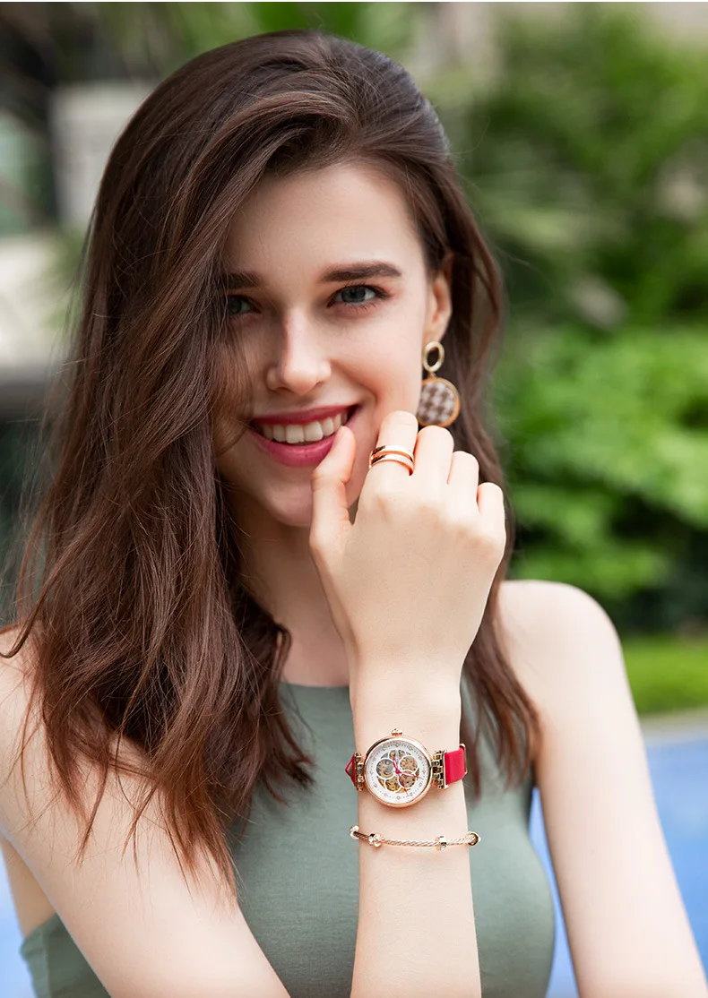 2021 Mechanical Watch Women Bracelet Watch Automatic Wristwatch Leather Stainless Steel Band Female Clock Chic Reloj Mujer