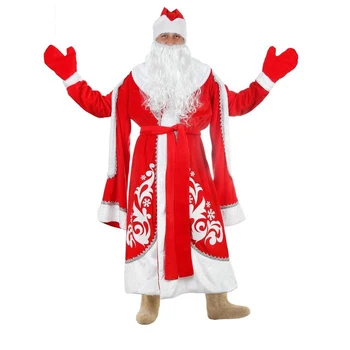 

Carnival costume "Santa Claus", boyar coat with a pattern, hat, mittens, beard, size 52-54