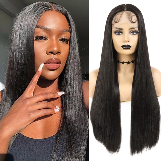 Synthetic Lace Wig Long Straight Wig With Baby Hair SOKU Heat Resistant Fiber Hair Natural Middle Part Wig For Black Women #2