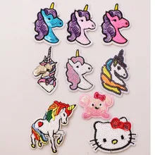 2 шт. нашивки в виде единорога, медведя, котенка, мультяшных блесток, железные нашивки для одежды, сделай сам, нашивки в полоску, лоскутные наклейки, значки на заказ