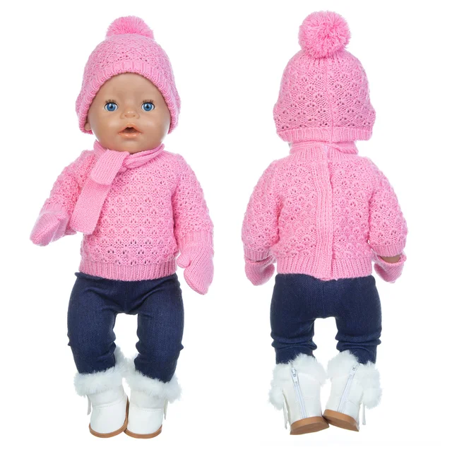 1Set Sweater Suit+hat+scarf +gloves Fit 17inch 43cm Doll Clothes Born Baby Suit For Baby Birthday Festival Gift 3