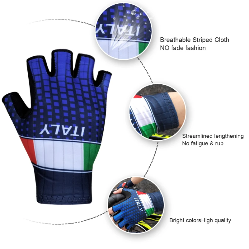 ITALY Bicycle Cycling Gloves Half Finger Breathable Anti Slip Gel Pad MTB Road Bike Gloves Men Women Outdoor Sports Gloves 4