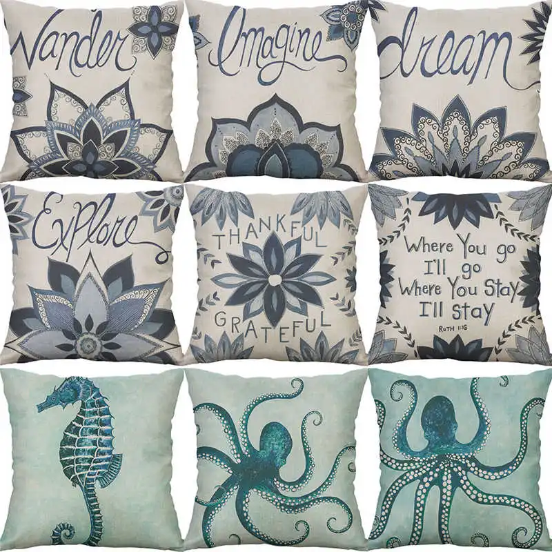 

Cotton Home Cover horse octopus 18" Linen Pillows Printing sea case Decor