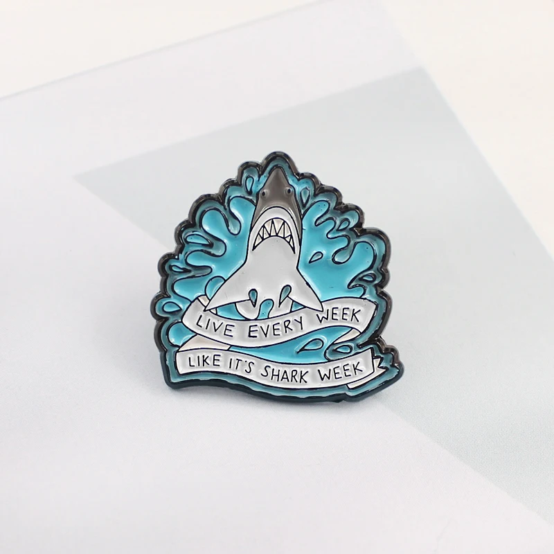 

"Live Every Week Like It's Shark Week" Shark Blue Surf Brooches Animal Fashion Slogan Pins Brooch For Women Men Broche Jewelry