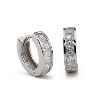 

Fashion Men's Silver Plated Small Round Square Rhinestone Hoop Huggie Earrings Crystal Earring Ear Stud for Men jewelry