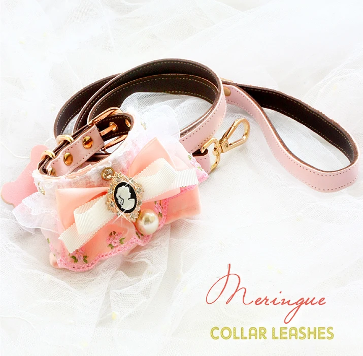 

pink gril heart dog collar leash sets lace bow scarf neckerchief cat dog accessories pet necklace Maltese Poodle Chihuahua