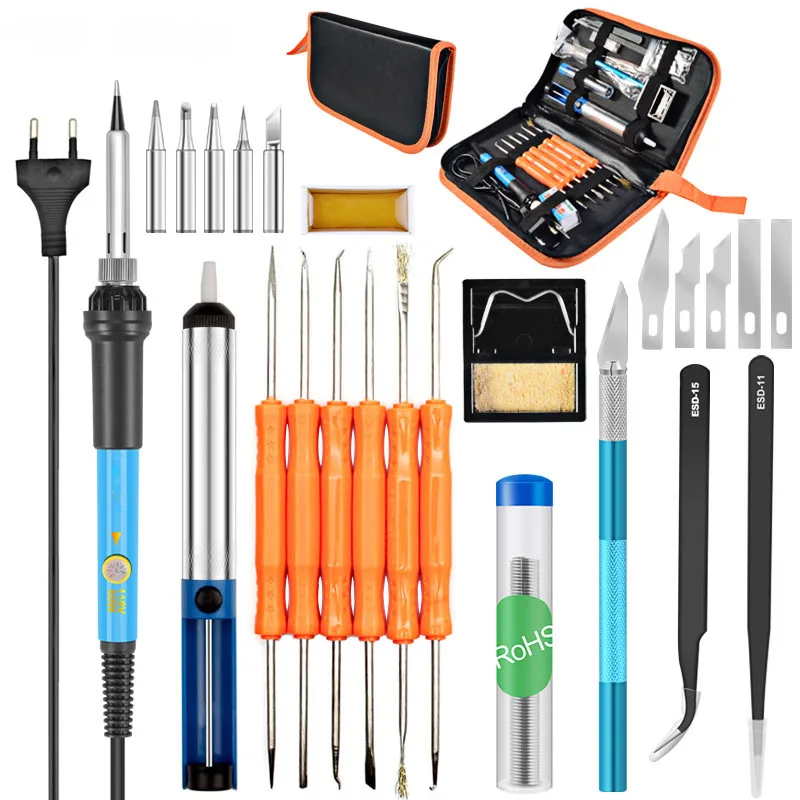 

110V220V 60W Electric Soldering Iron Suit Temperature Regulation Welding Holder Welding Repair Tool Iron Head Tweezers Carving K