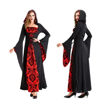

Free Shippings Halloween Night Carnival Night Christmas Cosplay Black Red Sorcerer Robe European Court Sorcerer Vampire Costume