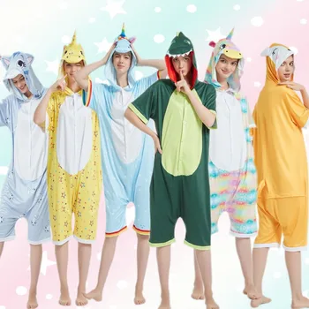 

Adult children's pajamas cute unicorn cartoon animal pajamas suit summer knitted short-sleeved animal hooded home wear cosplay