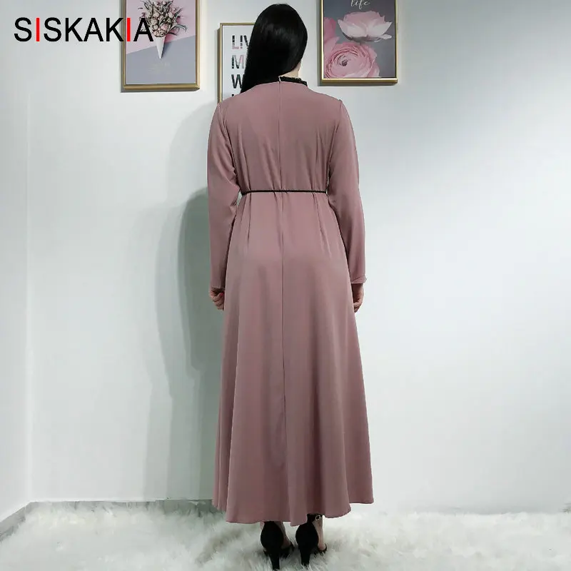 Siskakia модное кружевное лоскутное мусульманское длинное платье, элегантное уличное платье для женщин, круглый вырез, длинный рукав, качели, макси платья, осень, Новинка