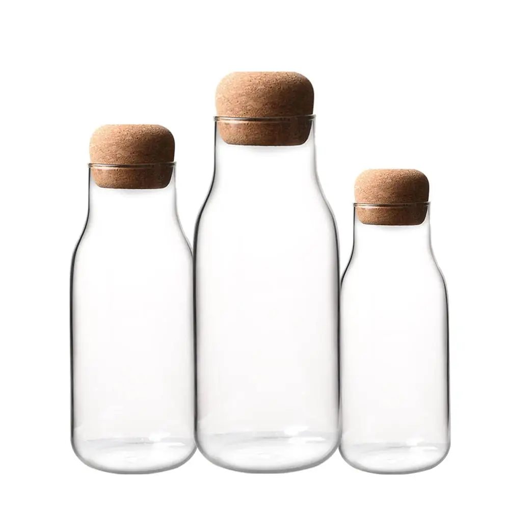 Креативная прозрачная стеклянная бутылка для сока и молока прозрачная жаростойкая стеклянная бутылка для молока с деревянной пробкой