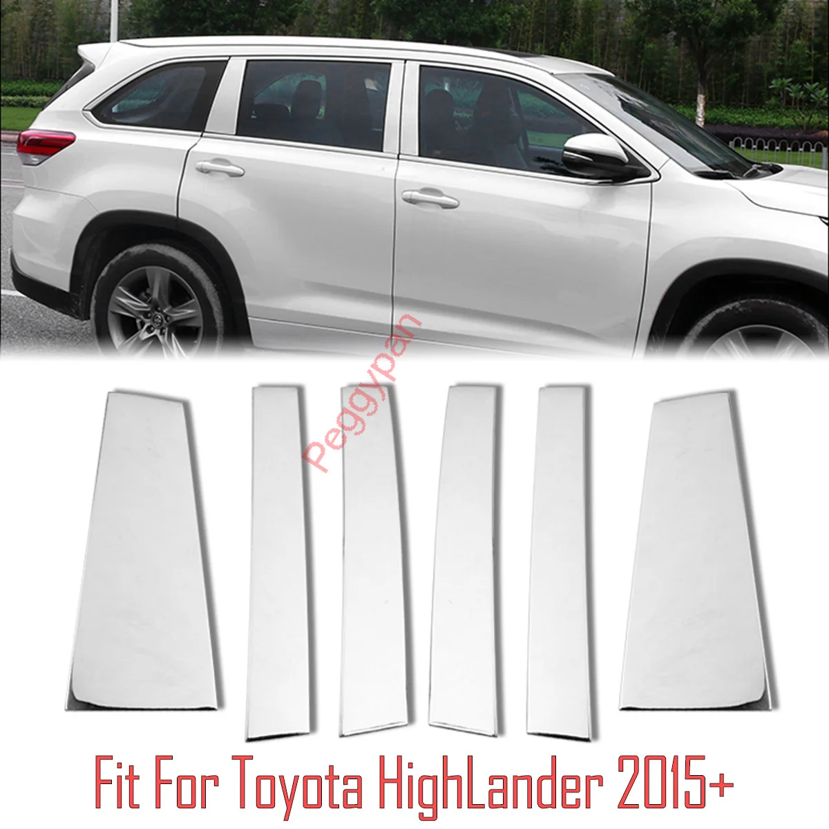 

6 Pcs Chrome Window Pillar Strip Cover Trim Stainless Steel Center Pillars Sticker Exactly Fitted For Toyota Highlander 2015-21