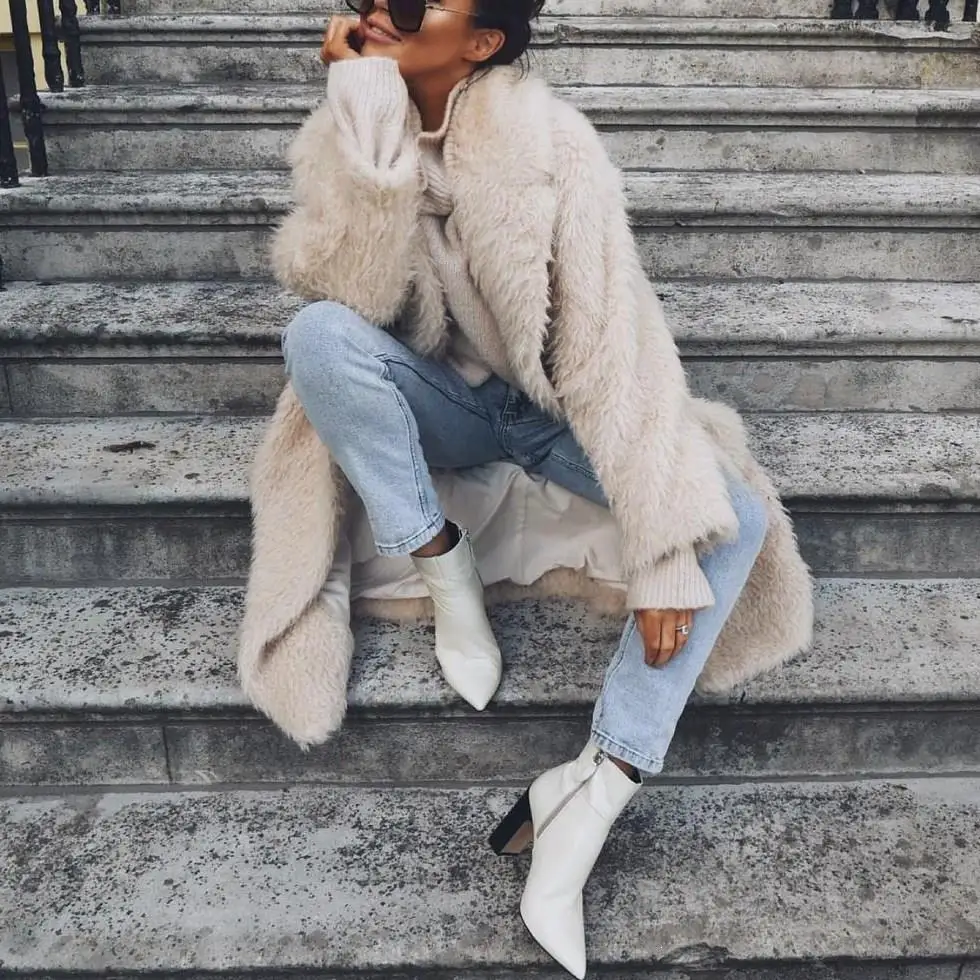 Autumn Winter Coat Women Casual Loose Solid Long Teddy Coat Vintage Plus Size Thick White Faux Fur Jackets Coats