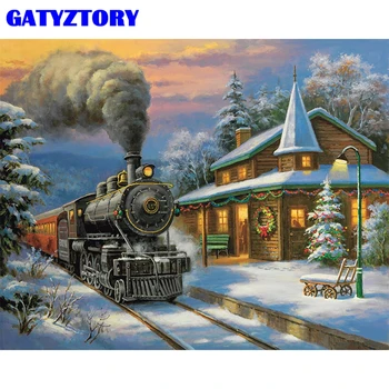 

GATYZTORY Frame Train DIY Painting By Numbers Snow Modern Canvas By Numbers For Adults Home Wall Decors Artwork Diy Gift 60x75cm