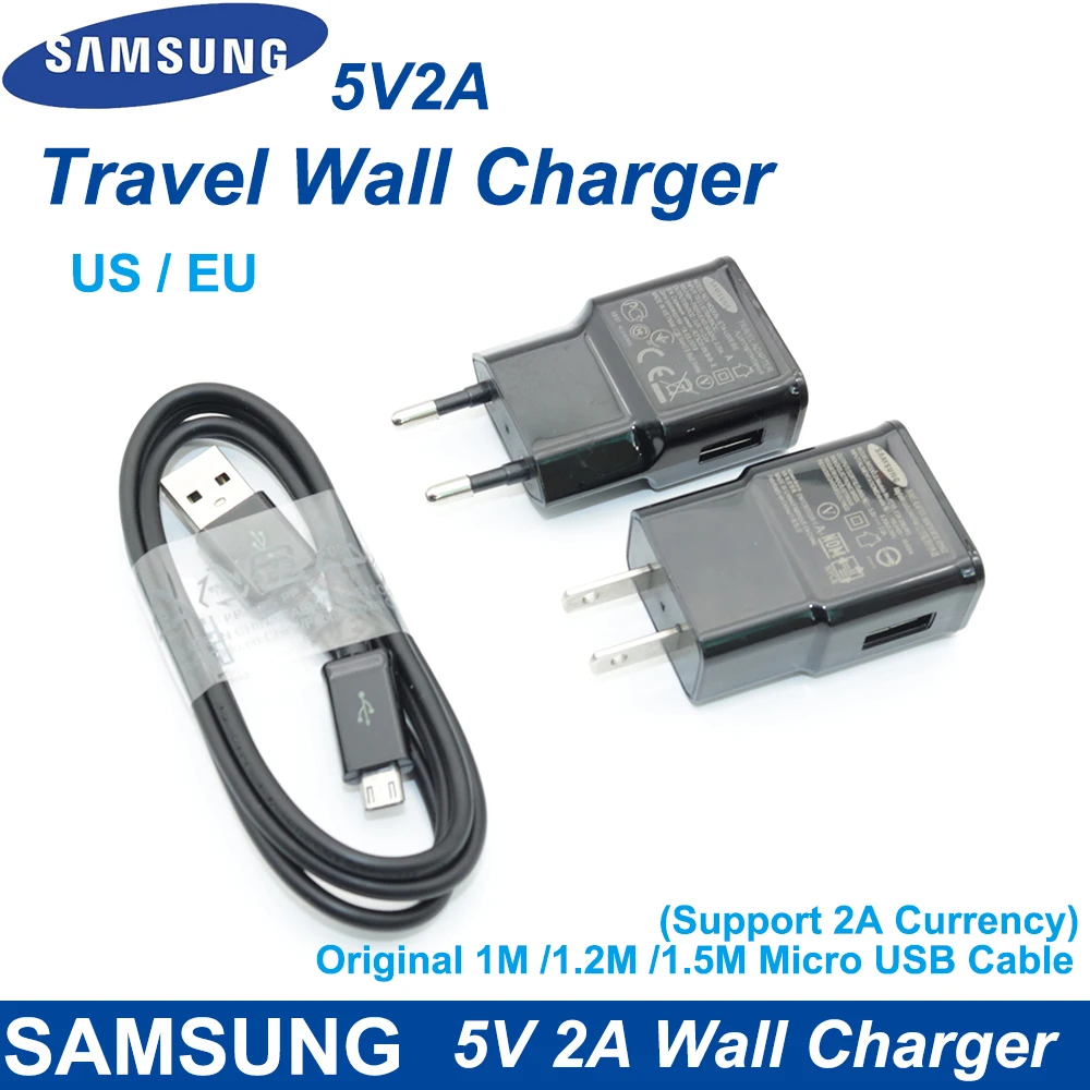 Оригинальное зарядное устройство Samsung Galaxy США/ЕС 5 В 2 А сетевое 1 м/1 м кабель Micro USB
