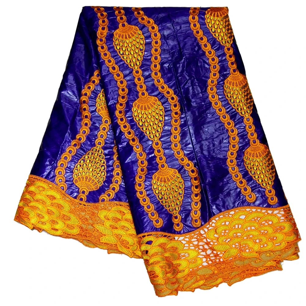 Blue High Quality Bazin Riche Getzne Fabric Pine Cones Embroidery Cotton African Wax Fabric - Color: Blue