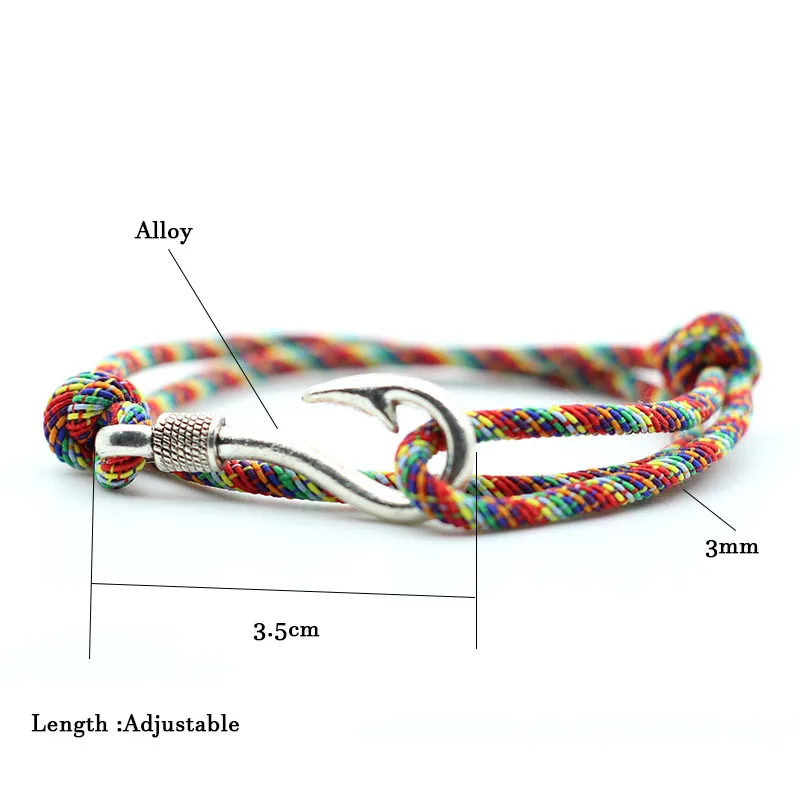 Vintage Fish Hook Man Bracelets Accessories Male Double Layer Lucky Wine  Red Braslet Braided Braclet Adjustable Gift For Him