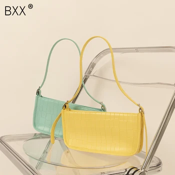 

[BXX] Fashion Solid Color Crocodile Pattern PU Leather Shoulder Bags For Women 2020 Summer Simple Handbags and Purses HN184