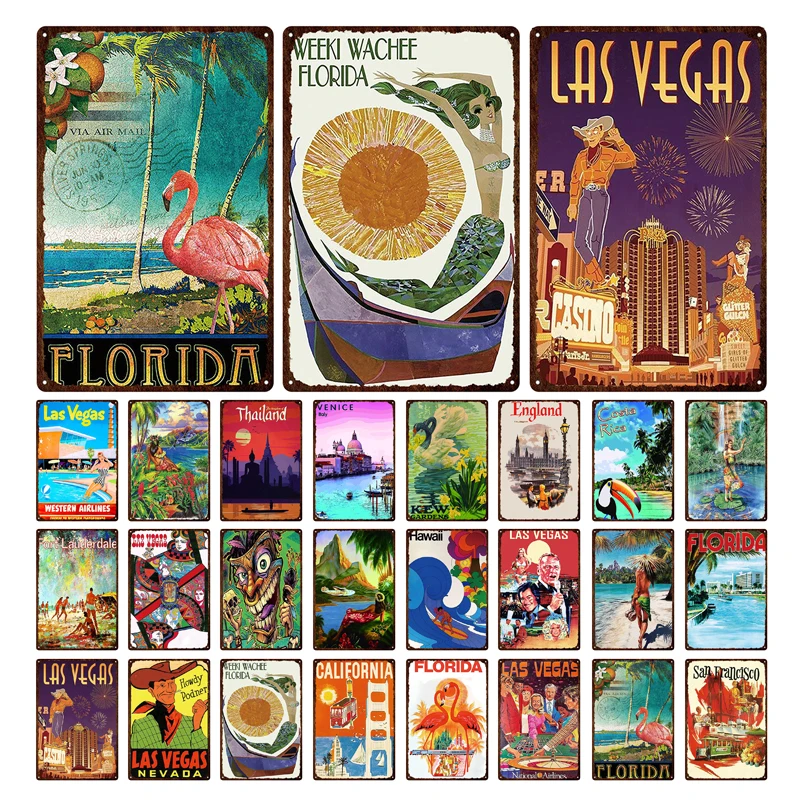 

Ethnic Style Beautiful Florida Las Vegas Iron Painting Natural Scenery Hot Sale Retro Decorative Metal Tin Sign Anti-fading