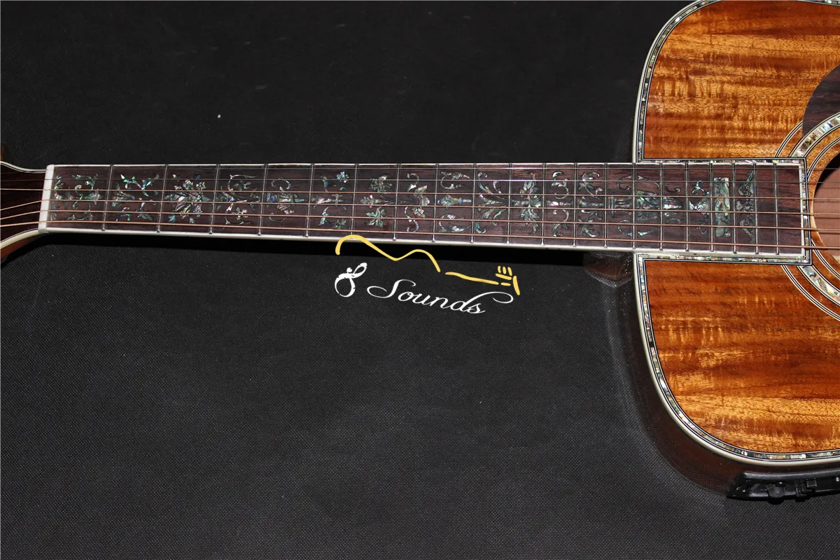 Ручной работы Deluxe 41 дюймов KOA Акустическая гитара, вся древесина КоА с инкрустация Акустическая гитара