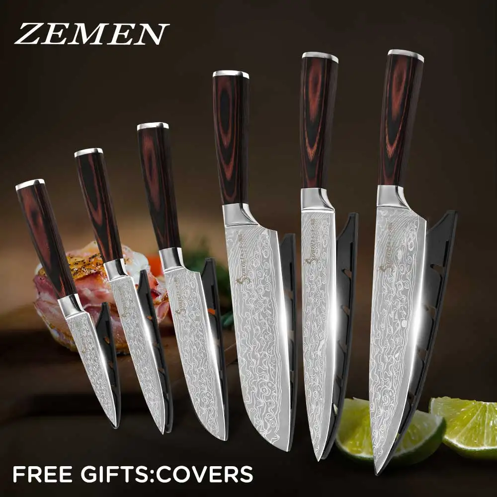 ZEMEN Professional Kitchen Knives Set 3.5~8 Inch Paring Utility Santoku Chef Slicing 6 Piece Set Stainless Steel Kitchen Knife