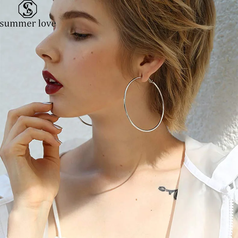 

Trendy Stainless Steel Gold Big Hoop Earrings Classic Multi-size Round Circle Earrings for Women High Polished Punk Jewelry