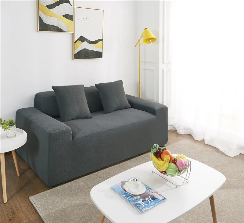 Универсальный Водонепроницаемый Чехол для дивана, однотонный плотный флисовый чехол для дивана, эластичный, все включено, секционный чехол для гостиной - Цвет: Dark Grey