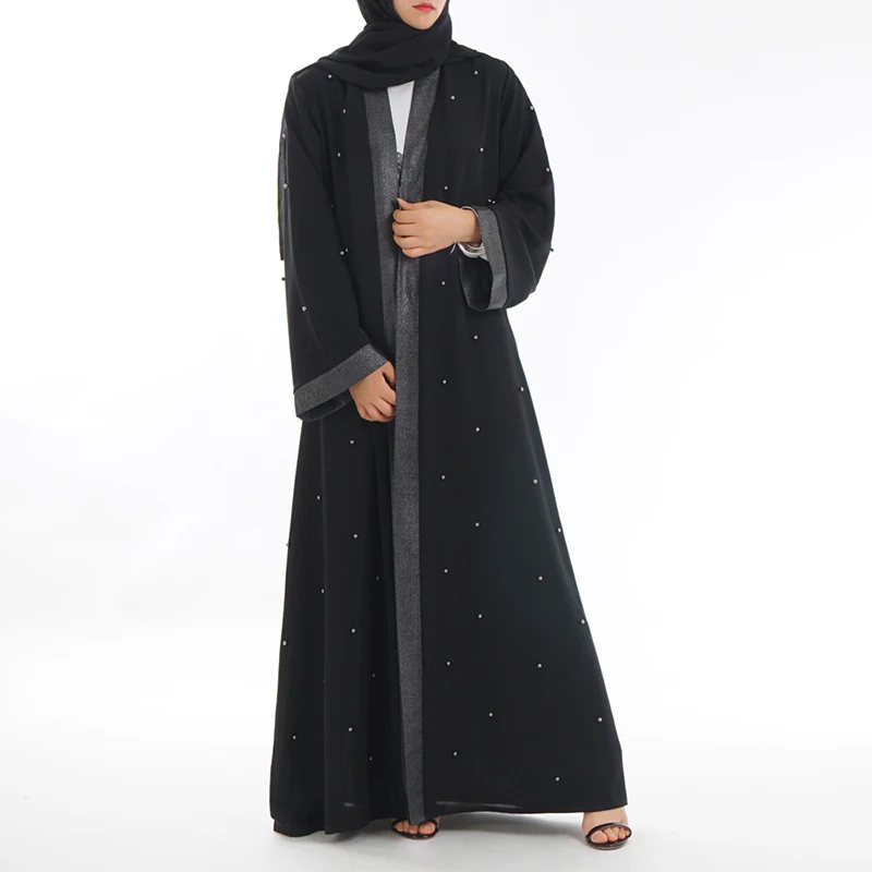 Черный открытый кардиган Дубай abaya кимоно мусульманский хиджаб платье кафтан турецкий ислам ic одежда абайя s женский Восточный халат ислам
